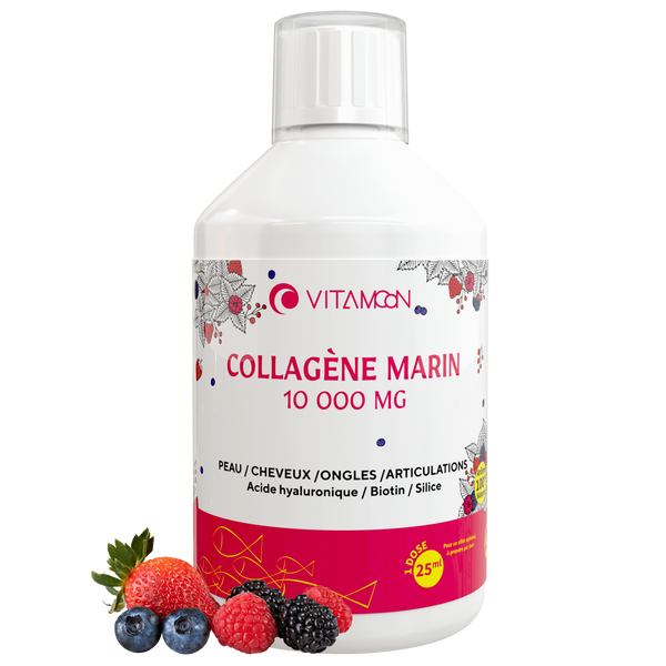 Vitamoon Collagène Marin 10 000 mg liquide avec biotine et acide hyaluronique pour peau, cheveux et articulations